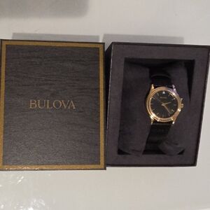 Bulova Women's Watch with Black Dial and Gold Accents